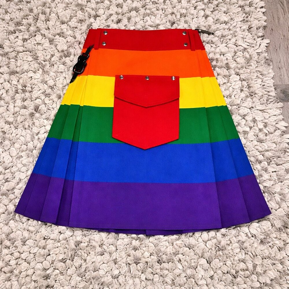 Men’s Hybrid Rainbow Utility Kilt Cargo Removable Pockets Pride Size 42